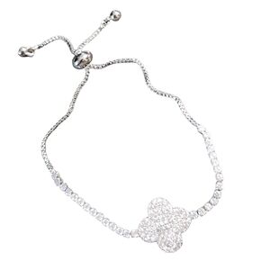 Pave' Crystal Clover Adjustable Silvertone Bracelet